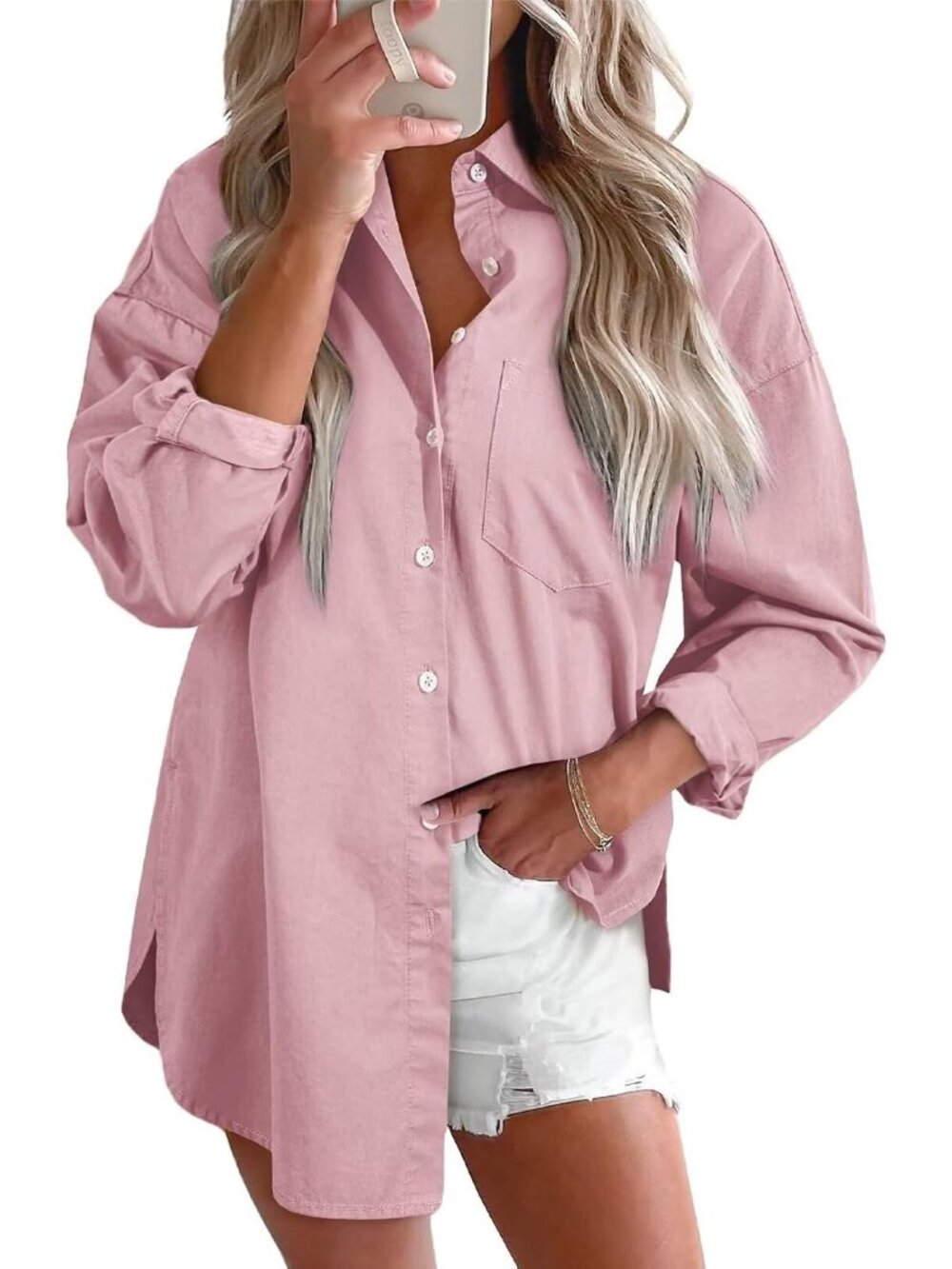 Women's Bonbon V Neck Long Sleeve Button Down Casual Jean Top Blouse Shirt